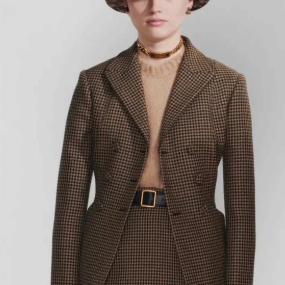 Christian Dior Iconic Bar Jacket - Brown Houndstooth Doublebreasted - 40 - NWT